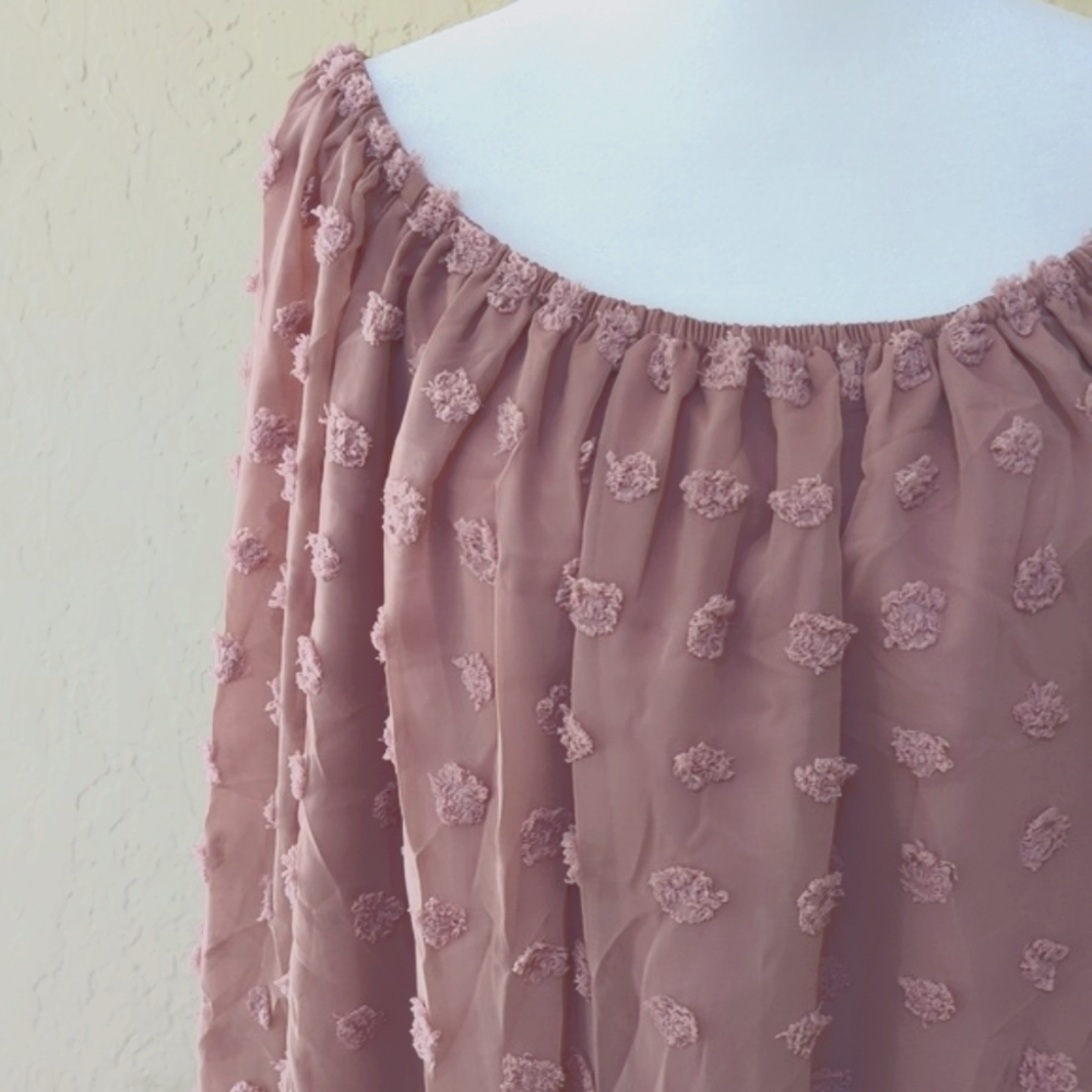 NWOT Miss Sparkling Boutique Layered Chiffon Swiss Dot Rose Blouse Size XL - Picture 5 of 9
